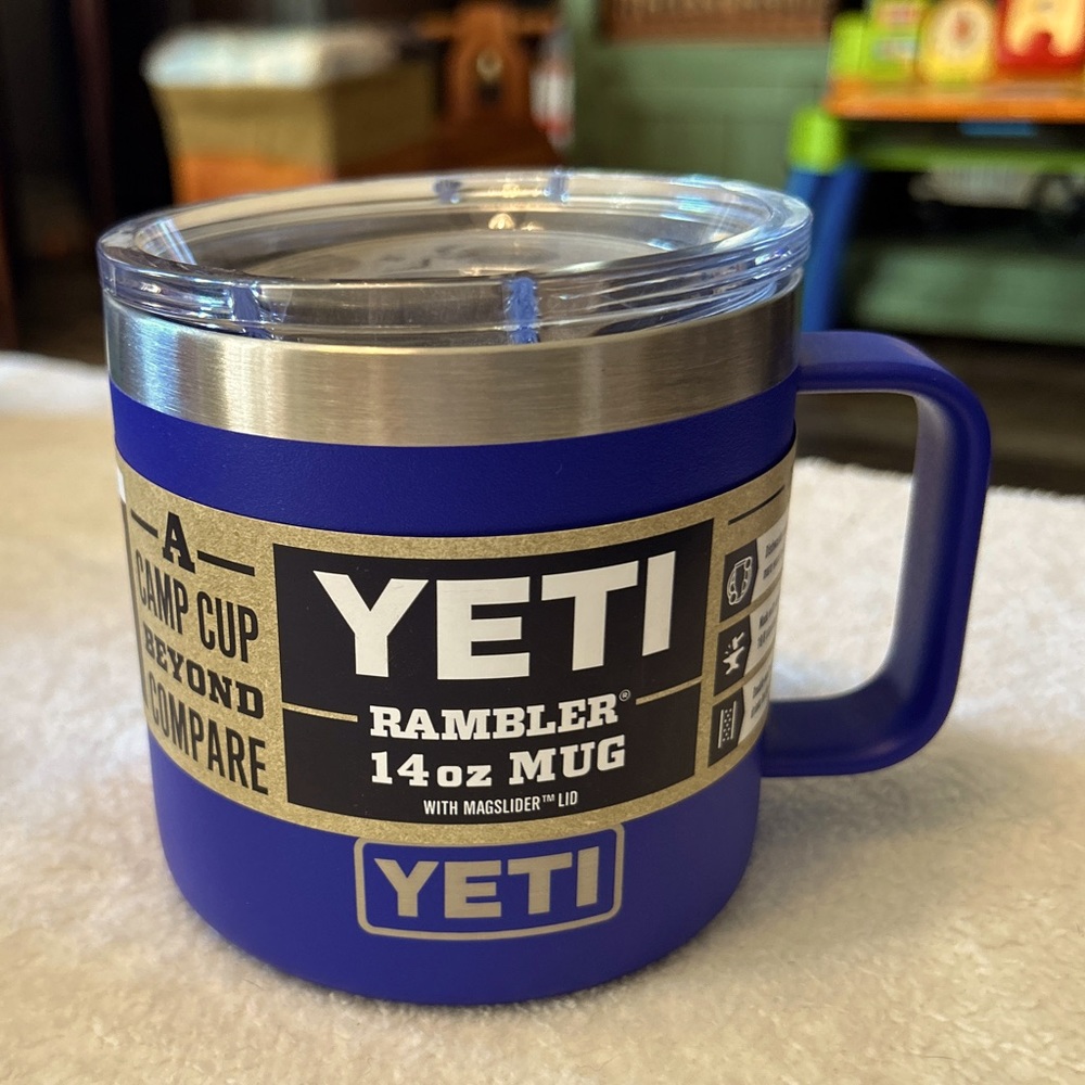 Yeti Rambler 14 oz mug royal blue or blue. With handle. NWT MAGSLIDER LID